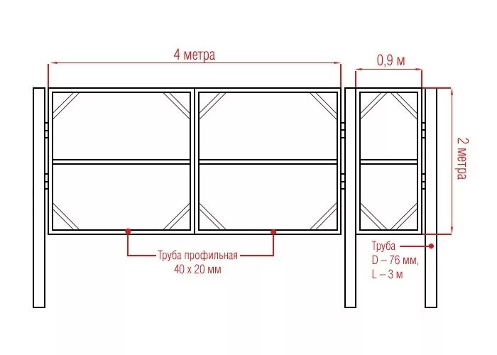 Размеры ворот из профильной трубы чертежи Ворота для дачи своими руками: инструкции, чертежи, видео Компания "Большая земл