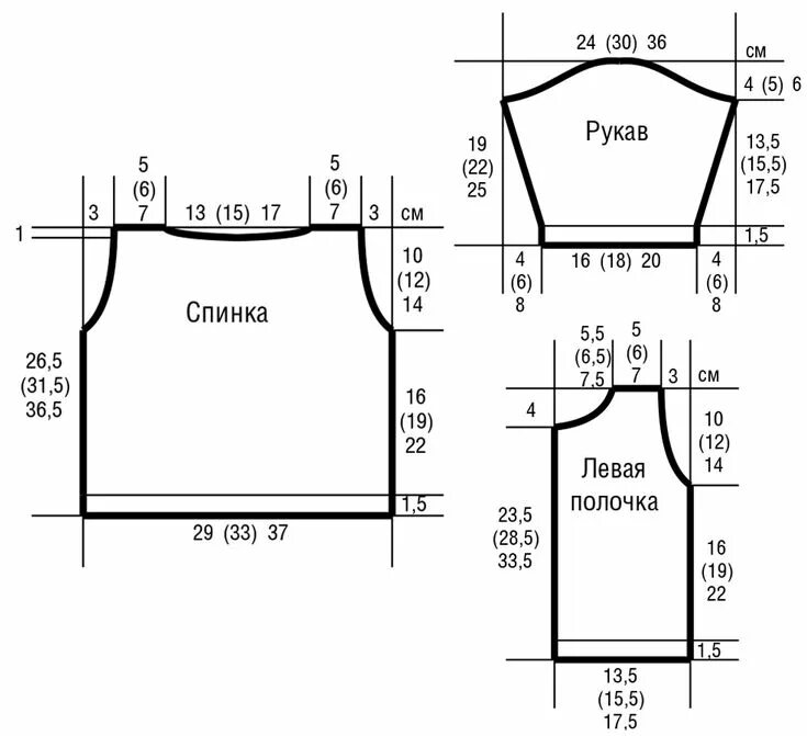 Размеры выкроек для вязания Кофточка для девочки с контрастными планками