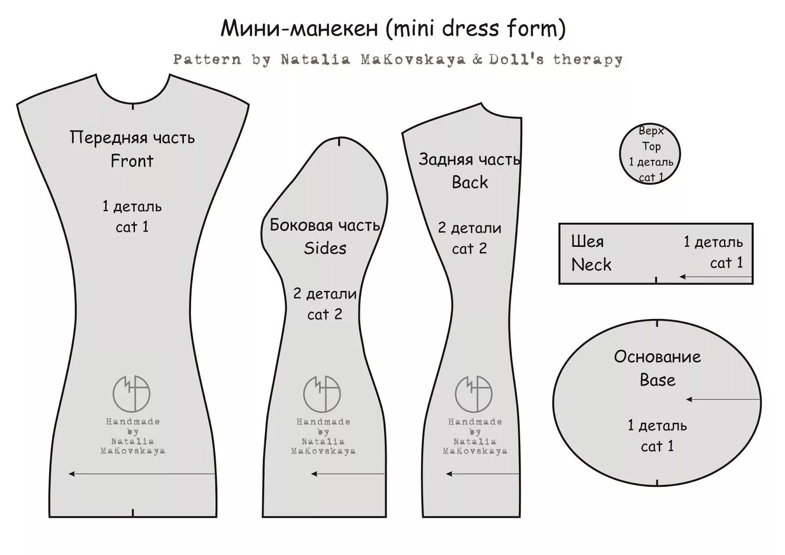 Размеры выкроек кукол Doll's therapy : Выкройка мини-манекена (mini dress form pattern). Выкройки, Шве