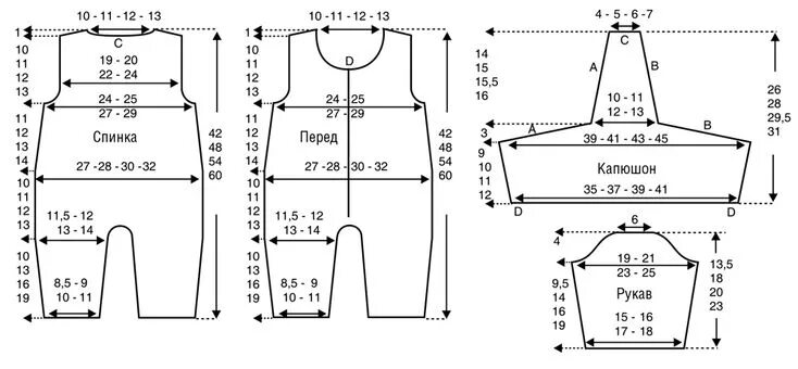 Размеры выкройки для новорожденных Комбинезон с капюшоном и пинетки Новорожденные, Выкройки, Комбинезон