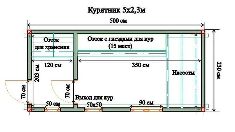 Размеры зимнего курятника фото Зимний курятник на 10 кур своими руками (44 фото): чертежи курятника с выгулом с