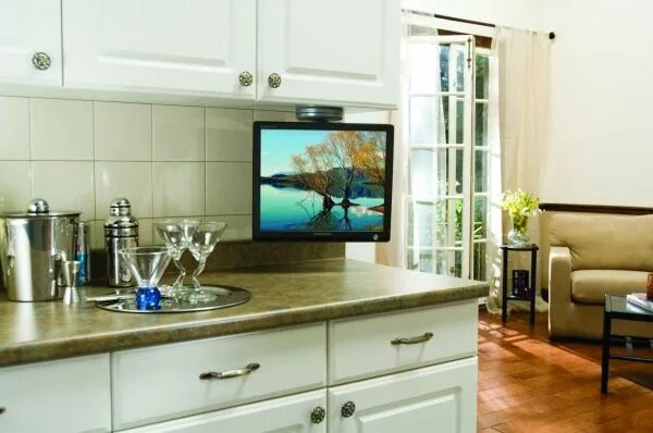 Размещение телевизора на кухне фото A small kitchen TV, I would like to say it's for following along to cooking show