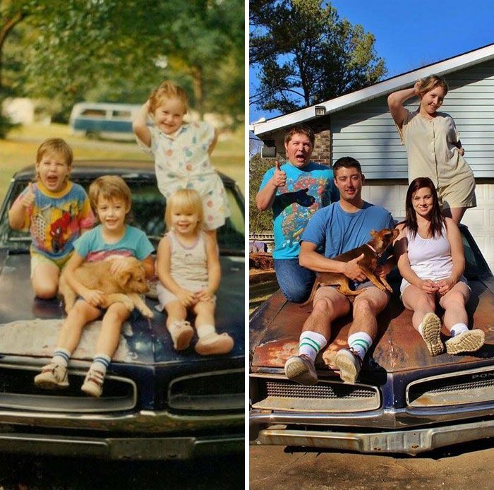 Разница фото 20 лет Same Car, Different Dog Old family photos, Childhood photos, Photo recreation