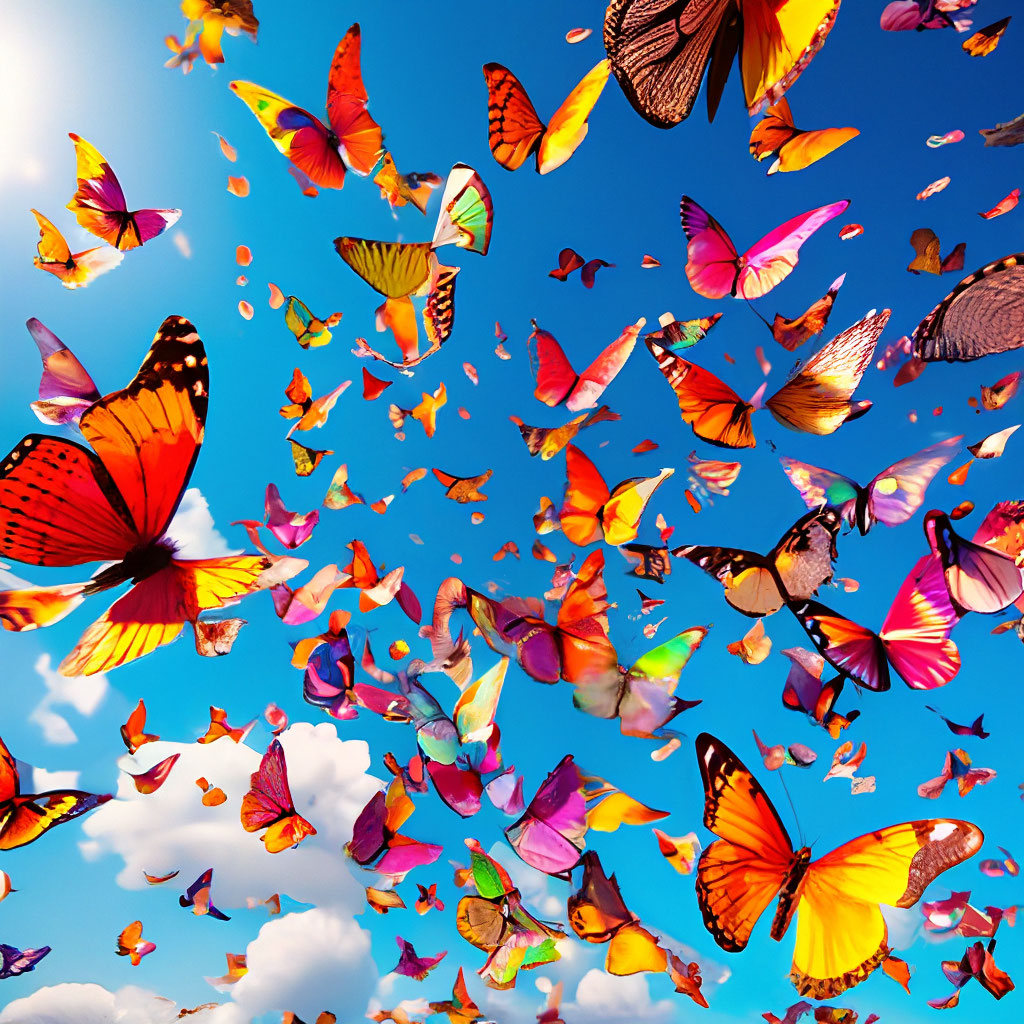 Разноцветные бабочки фото "Bright multicolored butterflies there." - image created in Shedevrum