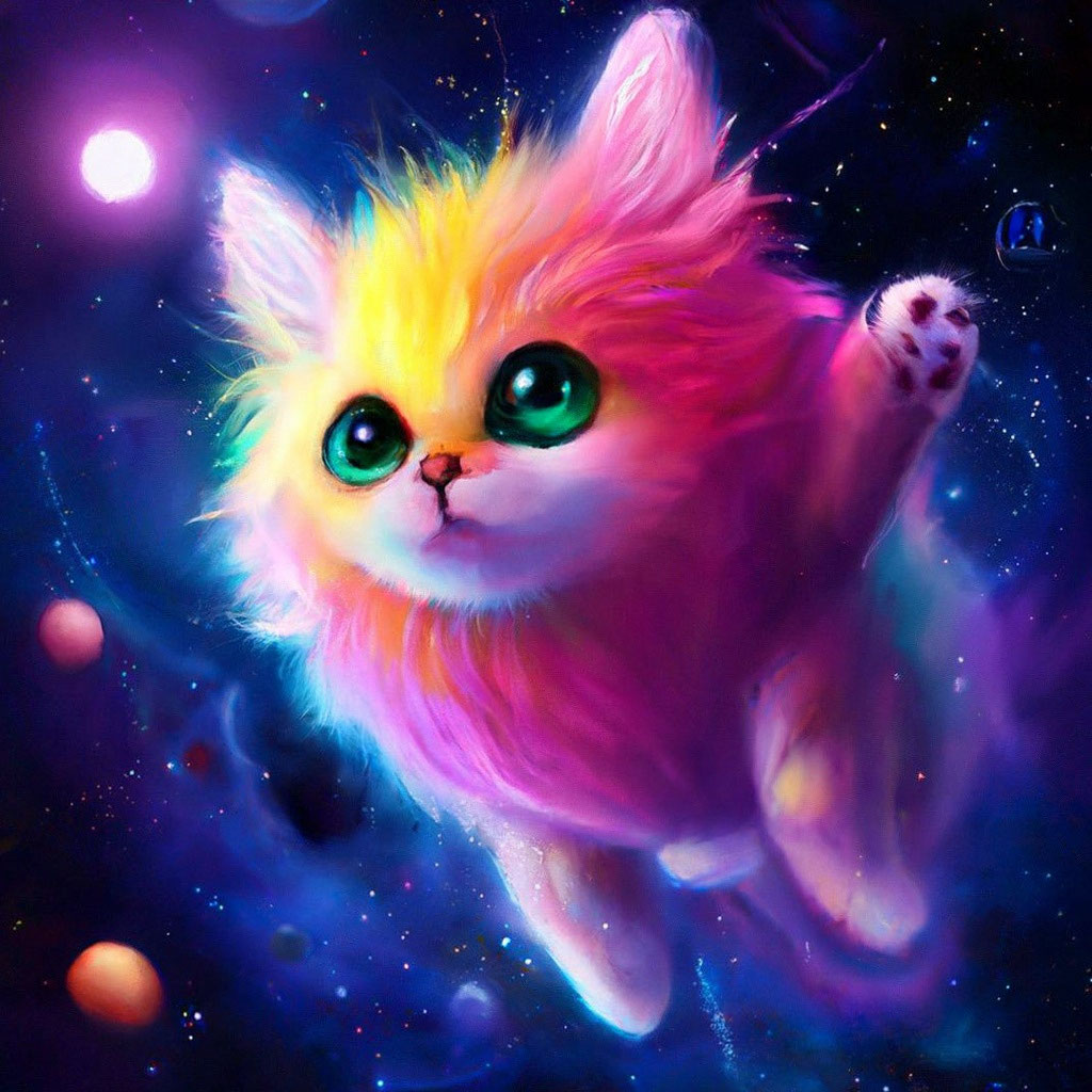 Разноцветные котики фото "A fluffy multicolored cat is flying ." - image created in Shedevrum