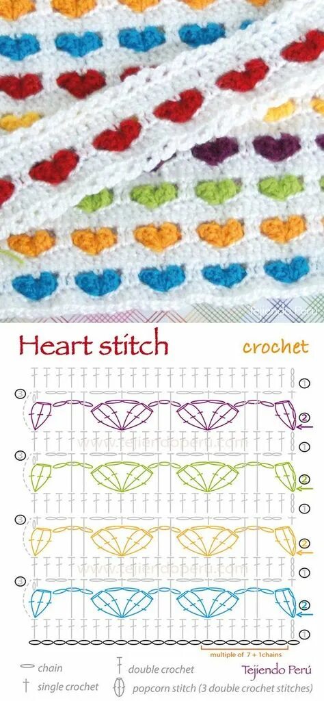 Разноцветные схемы крючком 10 популярных идей на тему "heart stitch crochet" для вдохновения