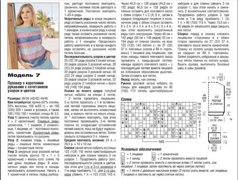 Разноцветные спицами с описанием и схемами Пуловер с короткими рукавами. Пряжа почтой от одного моточка https://vk.com/albu