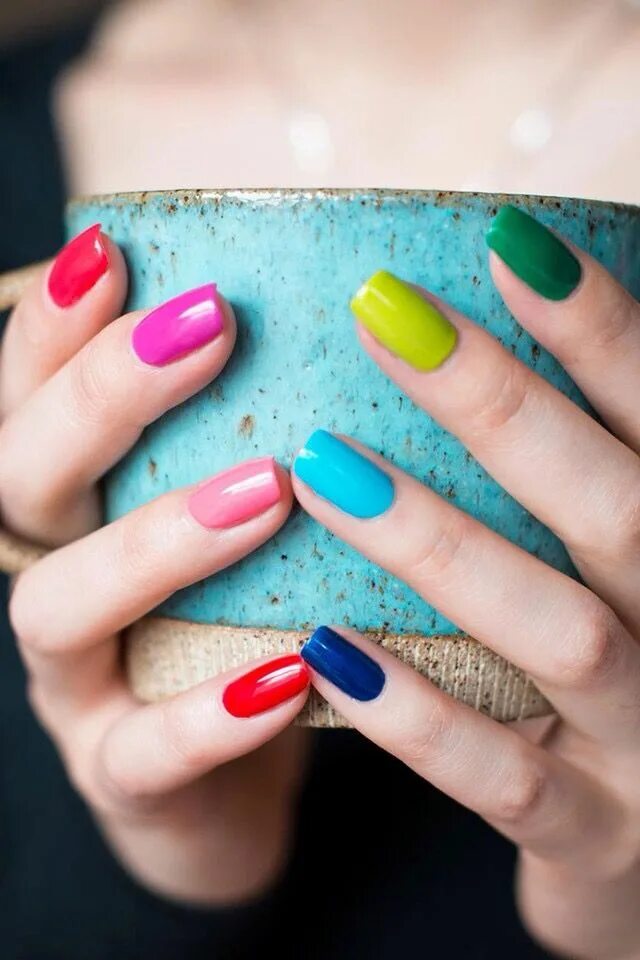 Разноцветные цвет маникюра Pin on Nailed...It!! Rainbow nails, Rainbow nails design, Stylish nails