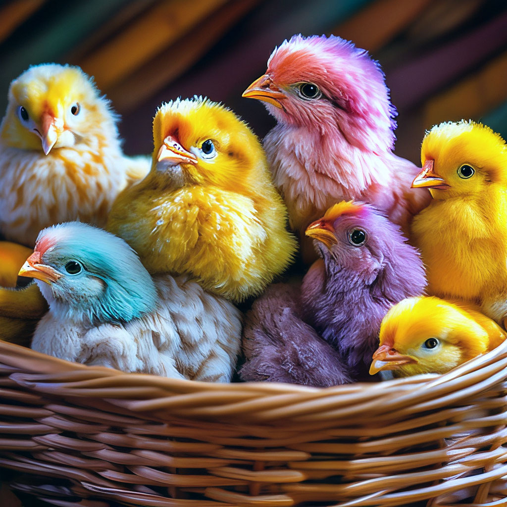 Разноцветные цыплята просп королева 4 4 фото "Colorful chickens cute fluffy lumps ." - image created in Shedevrum