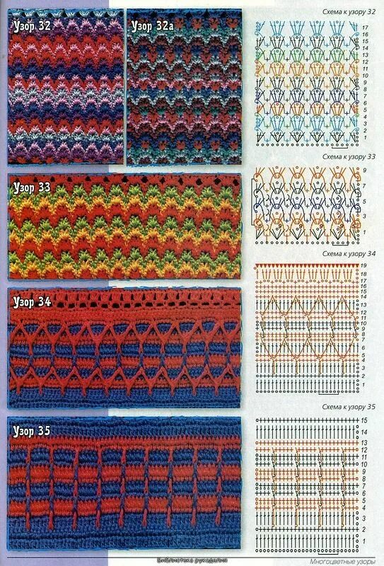 Разноцветные узоры крючком со схемами Photo from album "Жаккарды (многоцветные узоры) крючком" on (с изображениями) Вя