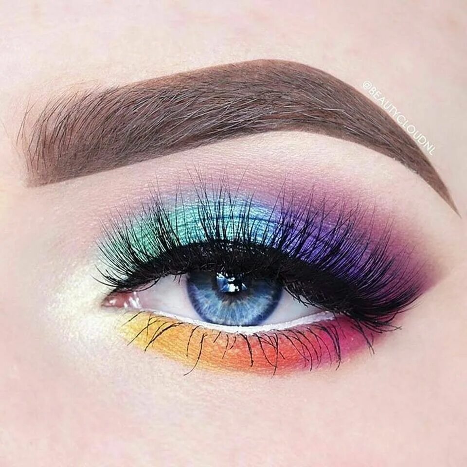 Разноцветный макияж глаз Rainbow Colorful eye makeup, Eyeshadow makeup, Rainbow eyeshadow