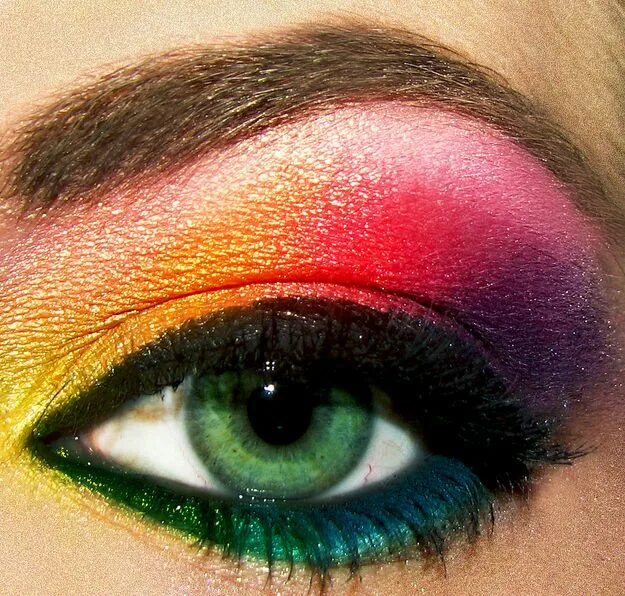 Разноцветный макияж глаз Aluminum Powder in Highly Pigmented Eyeshadows and Eyeliner Rainbow eye makeup, 