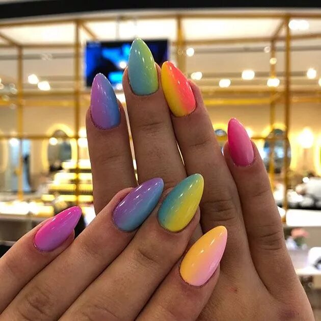 Разноцветный маникюр 2024 на миндаль 9 Nail Arts are the Heart Of all Nail Designs 2018-19 Nail designs, Nail art, Ge