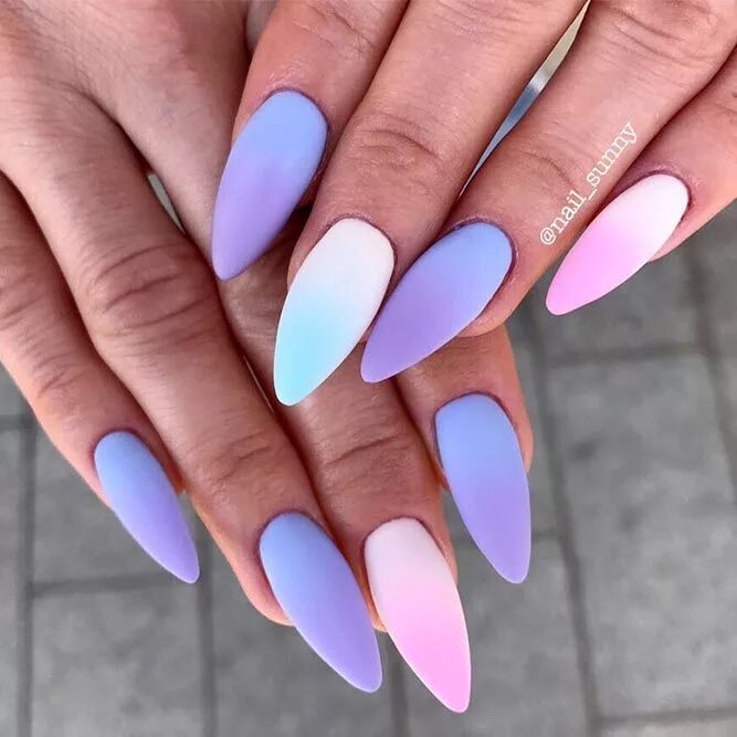 Разноцветный маникюр 2024 на миндаль 38 Best Ombre Nails Designs and Ideas to Try in 2024 Nails, Purple nails, Purple