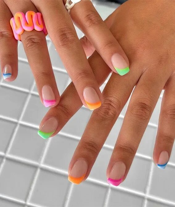 Разноцветный маникюр фото 2024 40 Cute & Coloured French Tip Nails : Colourful & Funky Funky French Tips Gel na