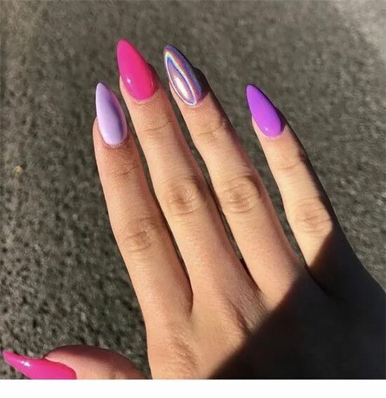 Разноцветный маникюр миндаль Unique Almond Nails Design Ideas In Summer - Nail Art Connect Purple gel nails, 