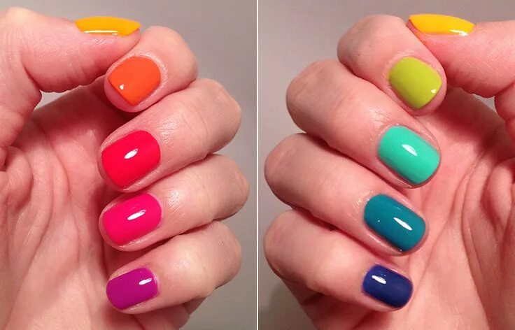 Разноцветный маникюр сочетание цветов Hell yes rainbow nails! Rainbow nails, Rainbow nails design, Bright nail polish