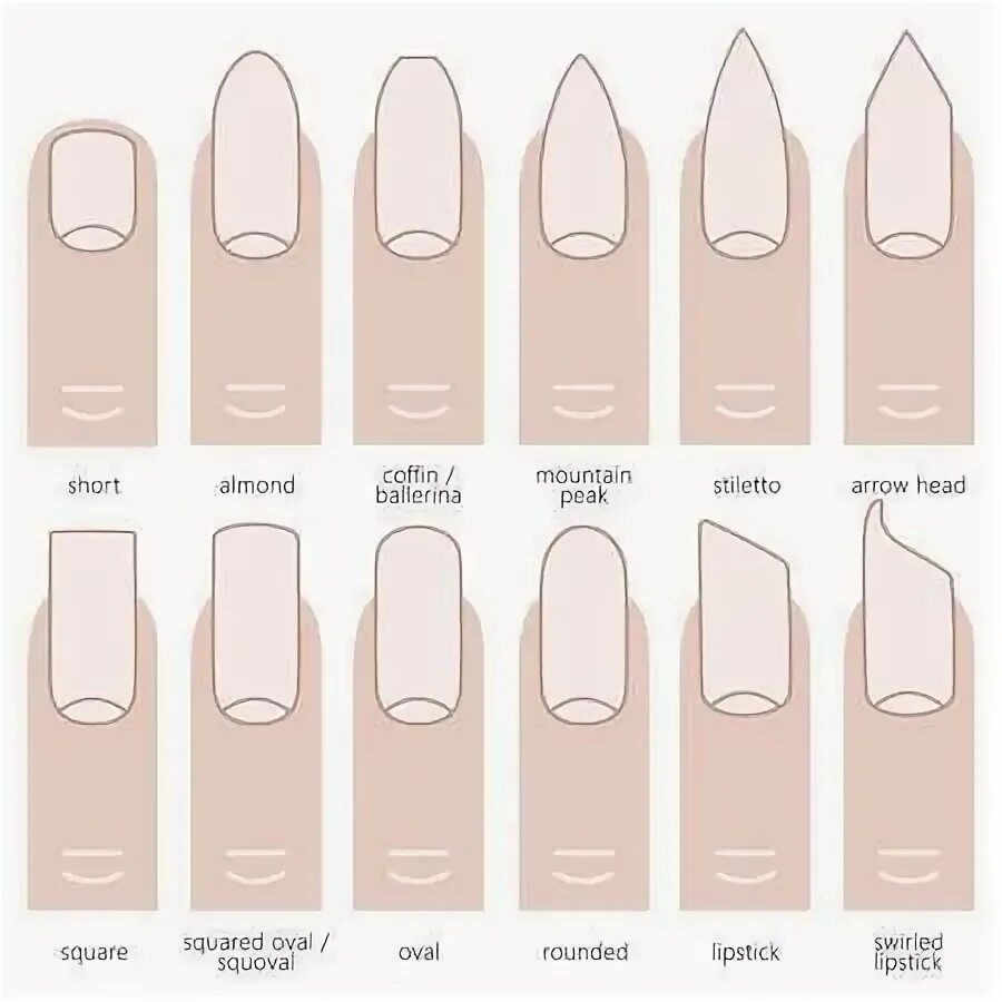 Разновидности маникюра фото и названия Different nail shapes - Fingernails fashion Trends. Vector illustration. Types o