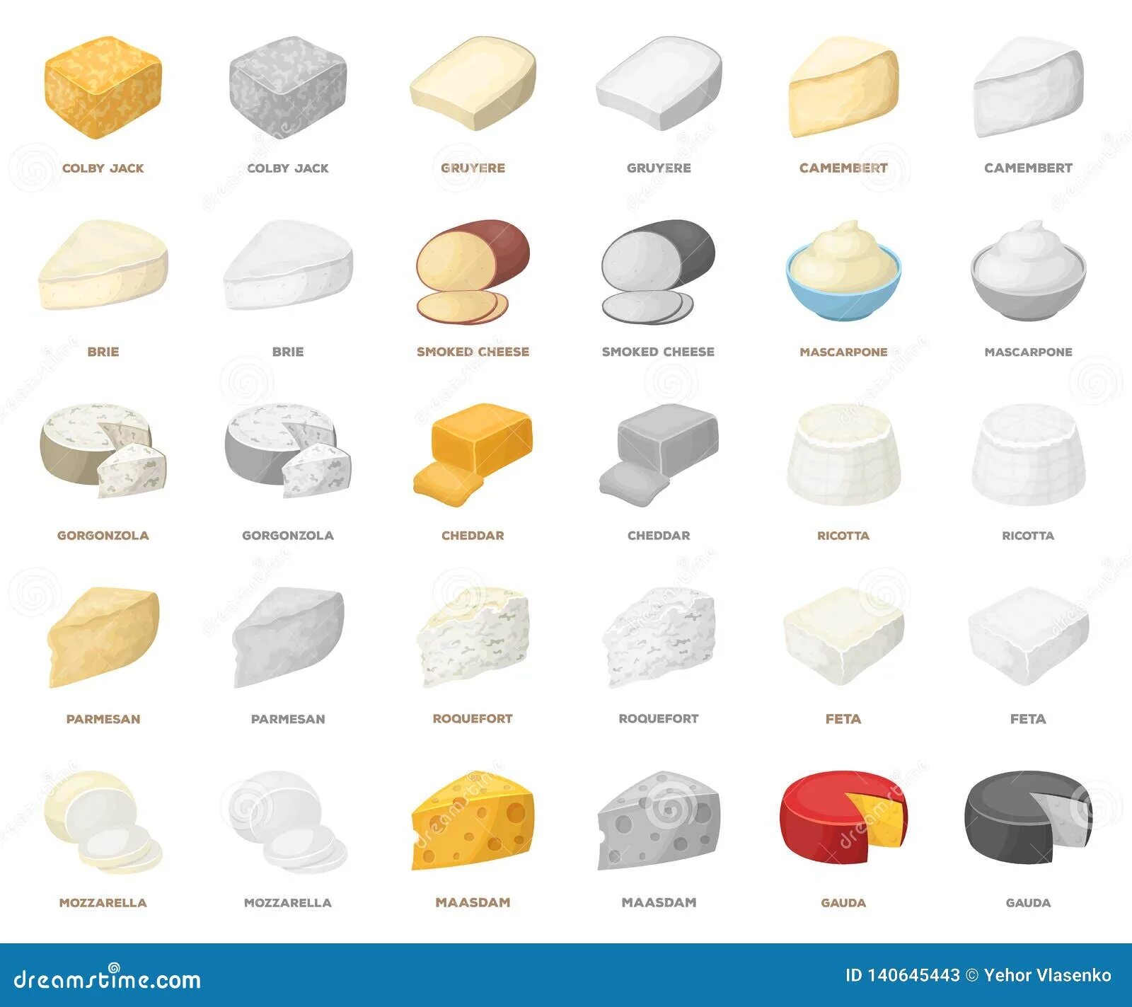 Разновидности сыров названия с фото Different Kind of Cheese Cartoon,monochrom Icons in Set Collection for Design.Mi