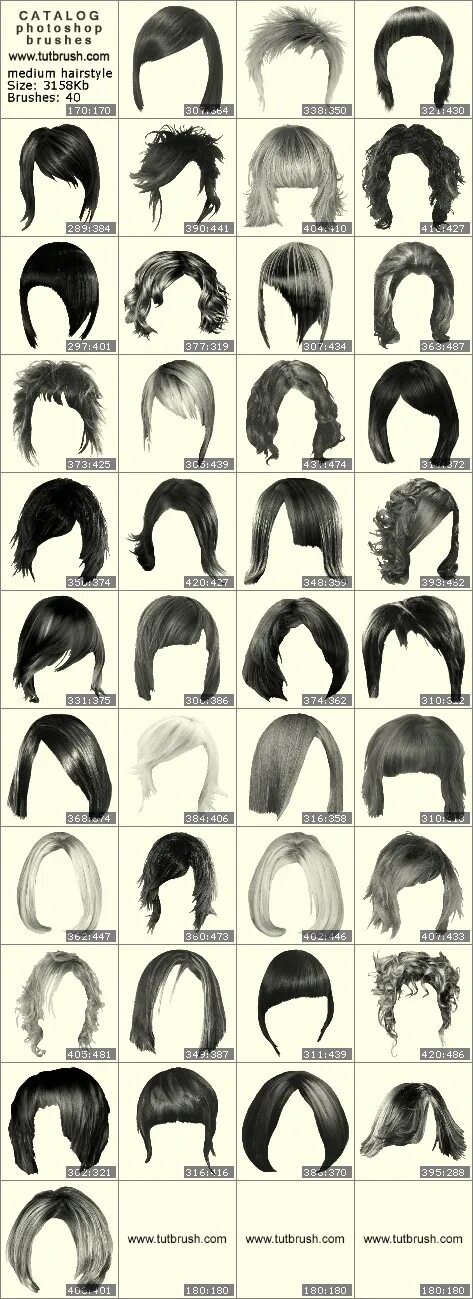 Разновидности женских причесок Photoshop brushes Medium hairstyles for women