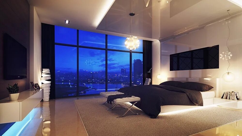 Разные дизайны комнат 20 Bedroom Panoramic Glass Wall Ideas - Adorable Home Stylish bedroom, Bachelor 