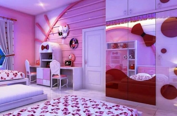 Разные дизайны комнат для девочек 25 Adorable Hello Kitty Bedroom Decoration Ideas for Girls Hello kitty, Yatak od