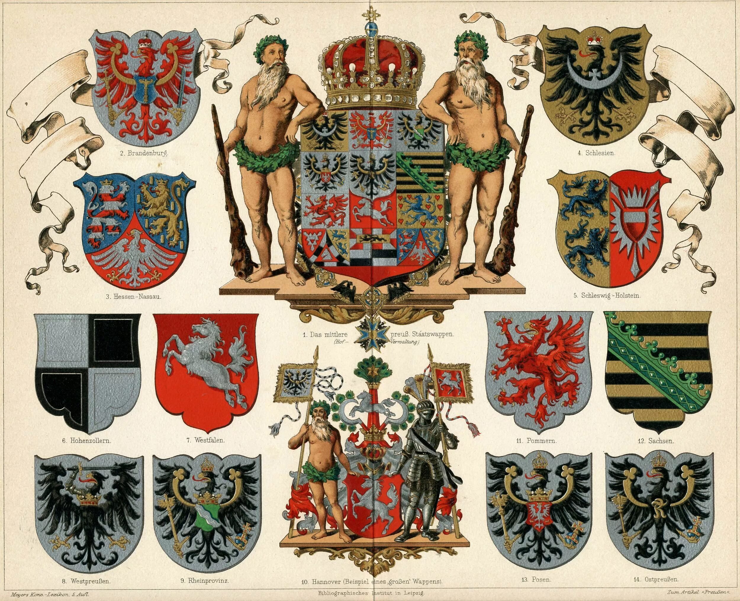 Разные гербы фото Coat of arms of the Kingdom of Prussia and provinces, Meyers Großes Konversation