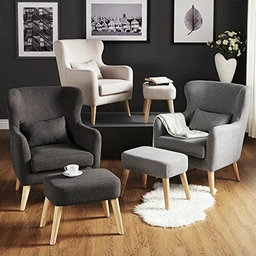 Разные кресла в интерьере гостиной Inspire Q Glenn Modern Contour Wing Chair and Ottoman Set Modern Dark Grey Wingb