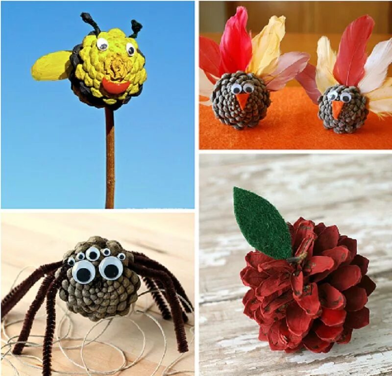 Разные поделки фото поделки из шишек Pine cone crafts, Cones crafts, Pinecone crafts kids