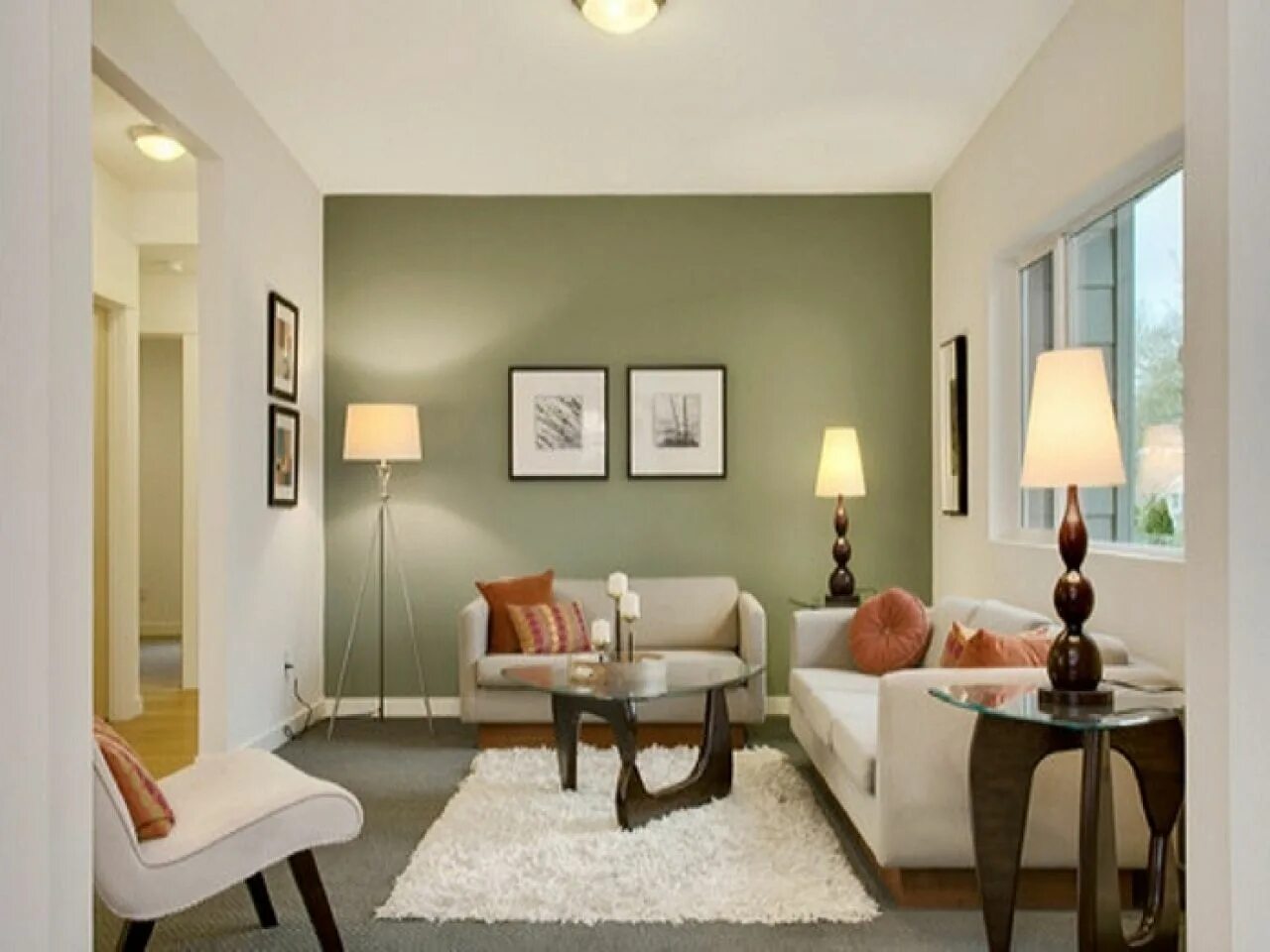 Разные стены в интерьере гостиной Image result for interior paint ideas Contemporary living room design, Sage gree