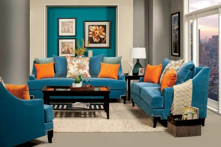 Разные цвета мебели в интерьере Living Room Sets Blue living room, Blue sofa set, Living room sets