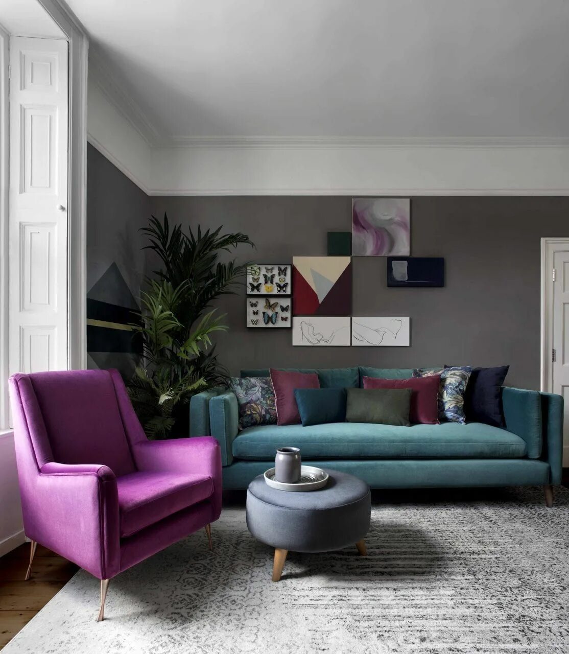 Разные цвета в интерьере фото The Colour Purple - Kingston Lafferty Design, Interior Design Dublin Teal sofa l