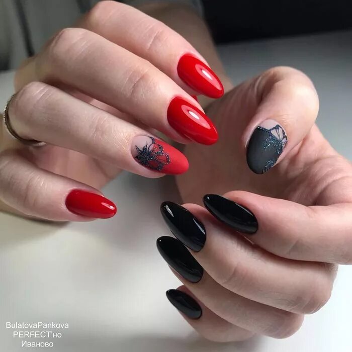 Разный маникюр на руках черно красные Pin by Елена Косарь-Косаревич on Маникюр Manicure and pedicure, Manicure, Pedicu