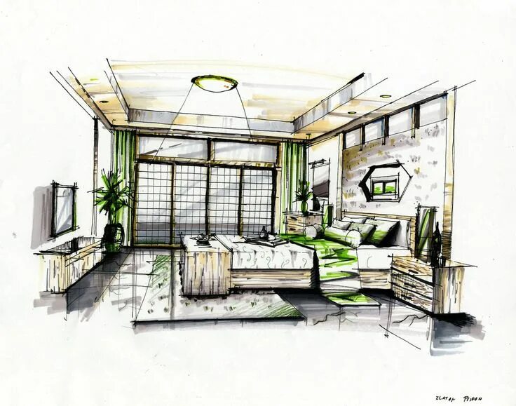 Разработать дизайн интерьера Interior marker rendering 3 by zlaja on deviantART Interior design sketches, Int