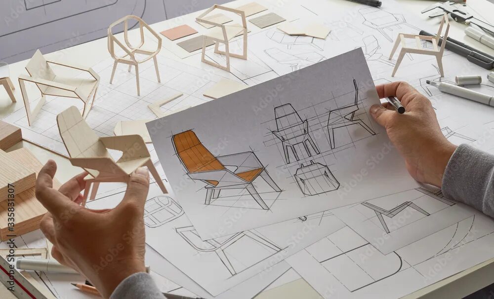 Разработка дизайн проекта изделия на основе Designer sketching drawing design development product plan draft chair armchair 