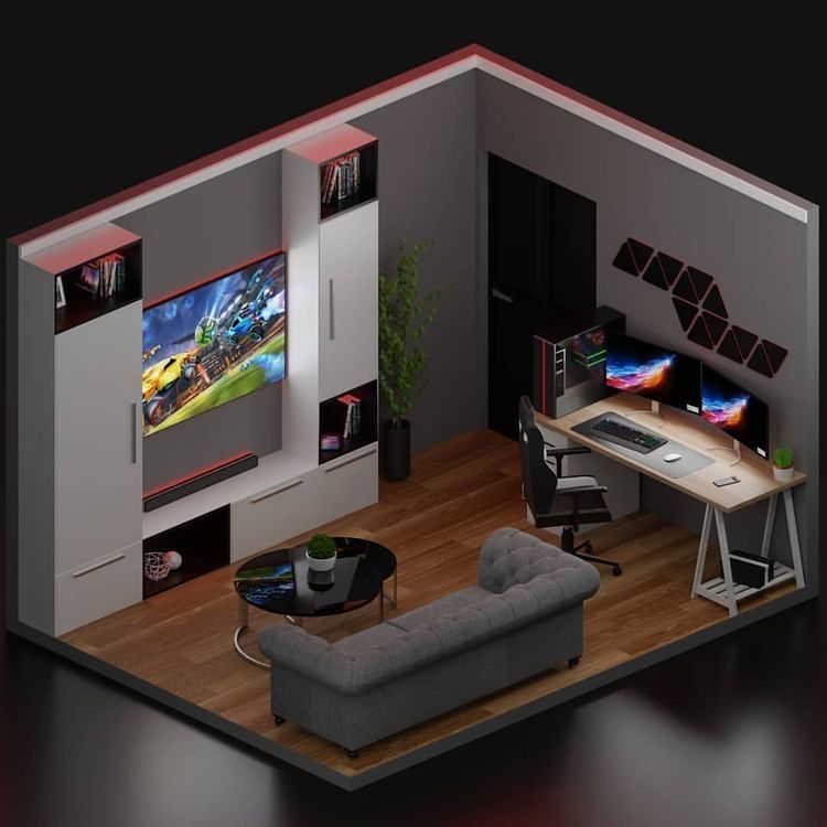 Разработка дизайна комнаты Pin by B $R on GAMING/PC SETUPS Chill room, Small game rooms, Room design