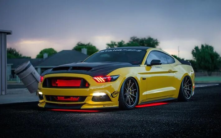 Разрешение на тюнинг автомобиля Download wallpapers Ford Mustang GT, tuning, Apollo Edition, supercars, yellow M