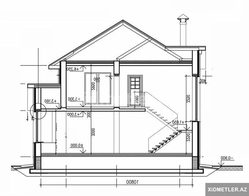 Разрез дома чертеж Fərdi yaşayış və Qeyri yaşayış obyektlerinin eskiz layihəsin - XiDMETLER.AZ
