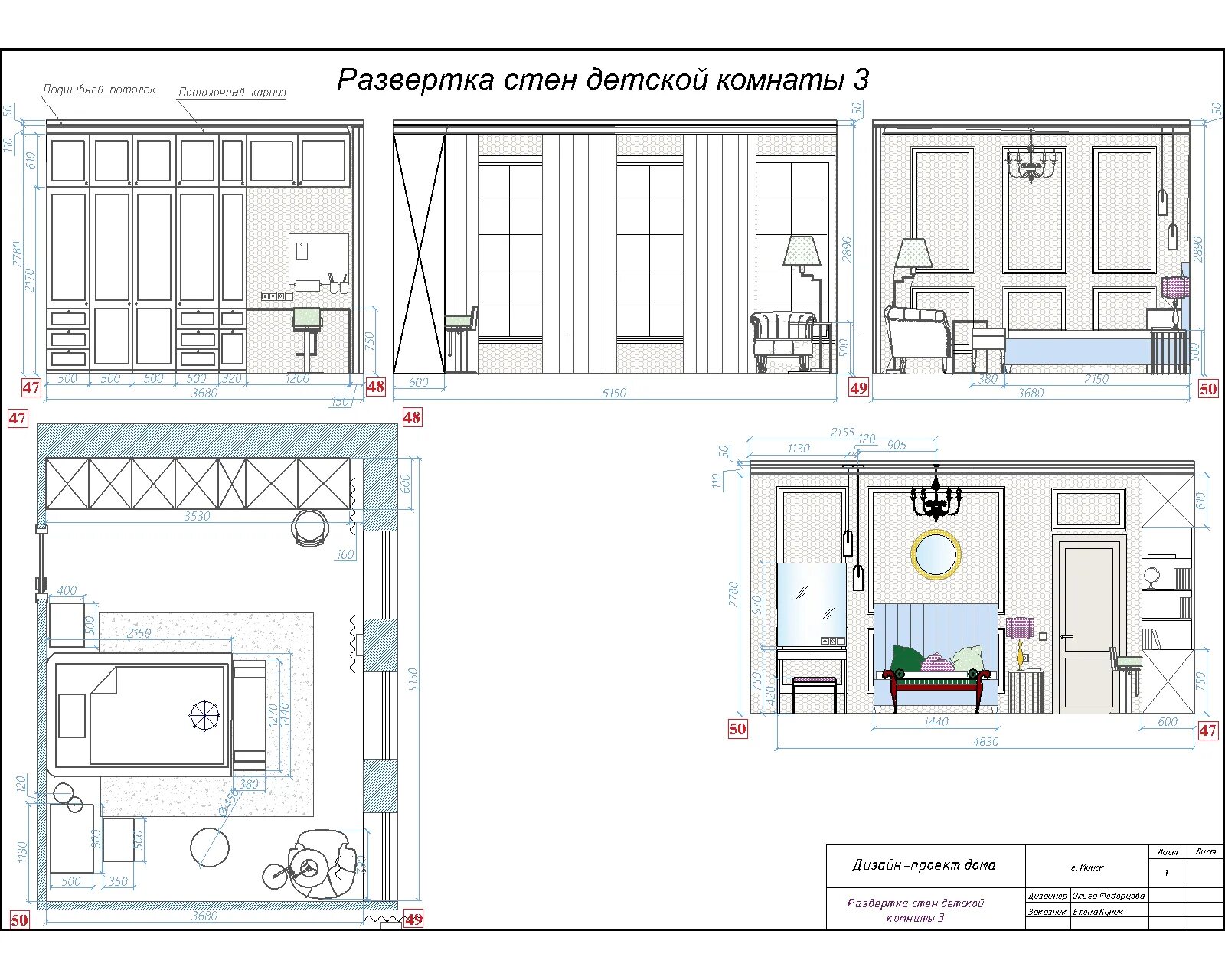 Развертка дизайн интерьера Развертка стен детской комнаты 3