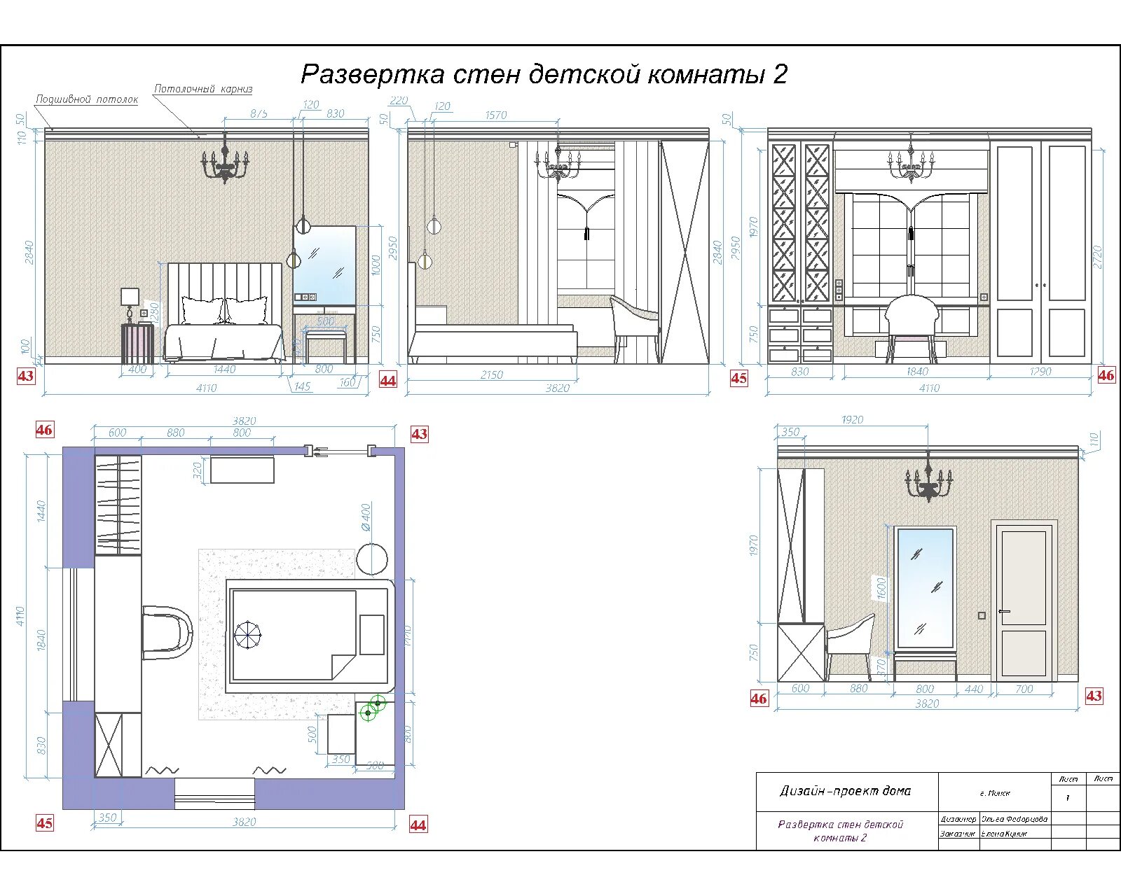 Развертка стен интерьер Развертка стен Детской комнаты 3 Floor plans, Visualizations