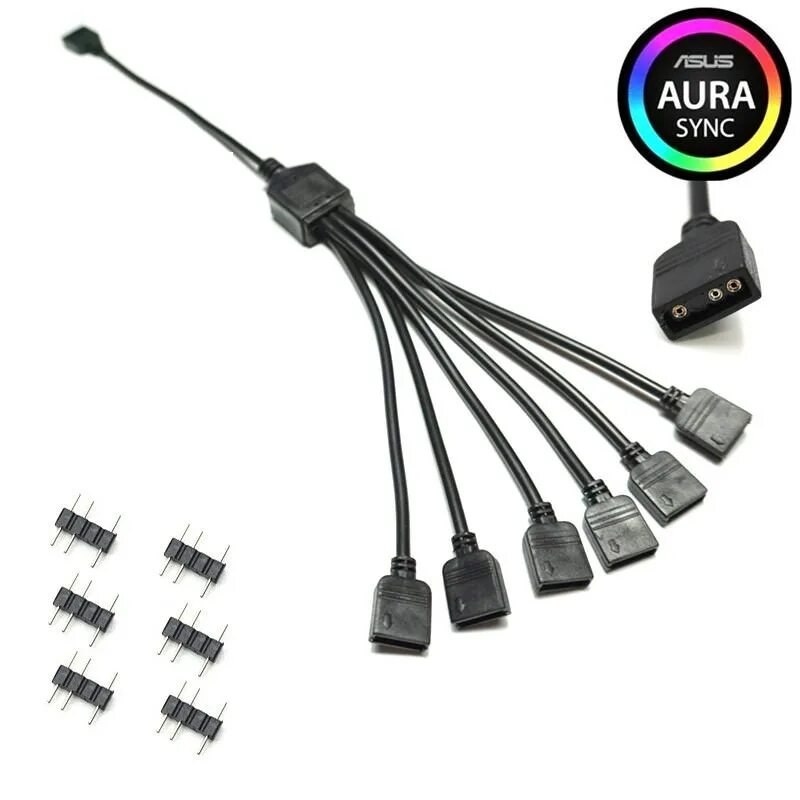 Разветвитель для подключения подсветки rgb 3 pin Computer Lighting 5V 3 Pin RGB Splitter Cable 1 to 6 Way Split 30cm - MODDIY