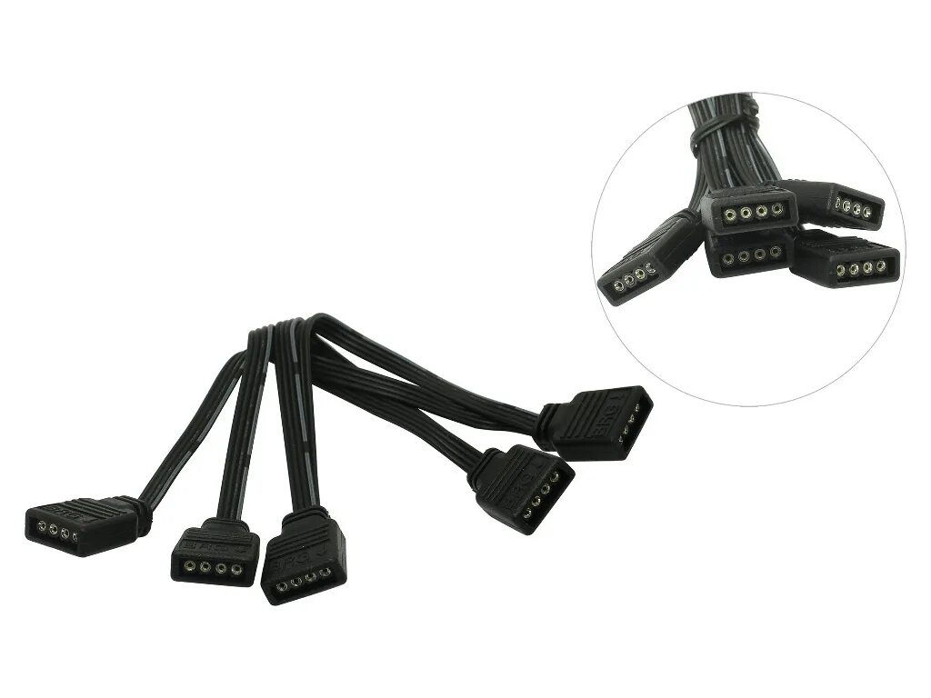 Разветвитель для подключения подсветки rgb 3 pin Кабель Akasa 4-pin to 4x 4-pin RGB LED Connector Multiplier Cable AK-CBLD05-40BK