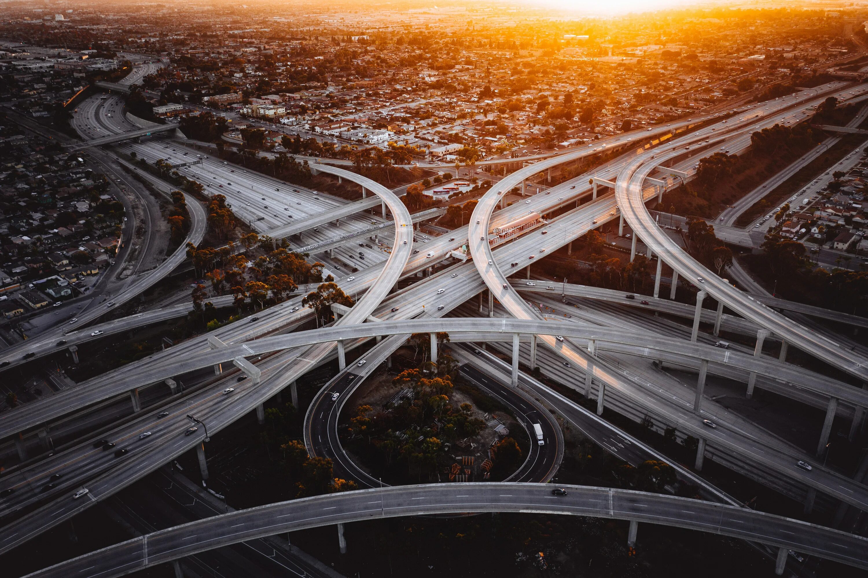 Развязка дорог фото Wallpaper : Los Angeles, highway, city, sunset, aerial, car, asphalt, drone phot