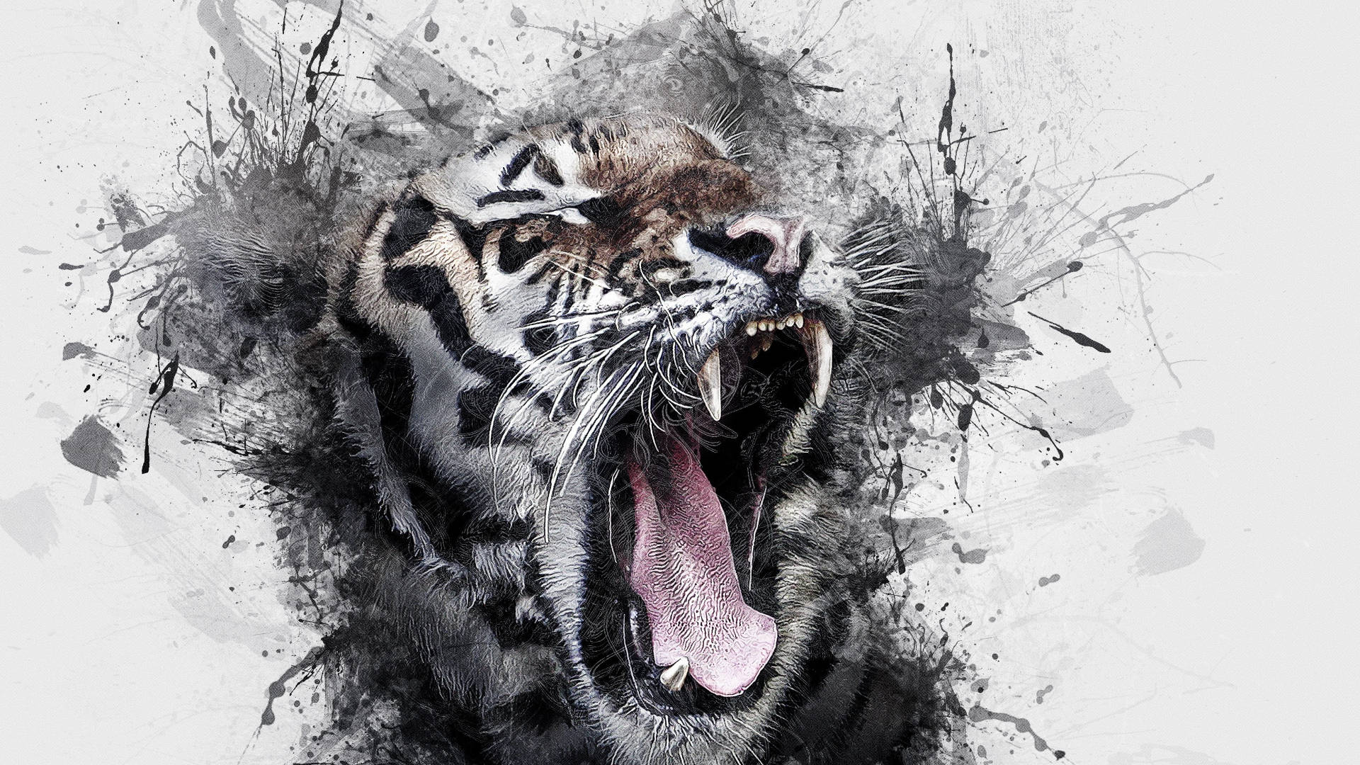 Реалистичные картинки животных Download Tiger Roaring Painting Desktop Wallpaper Wallpapers.com