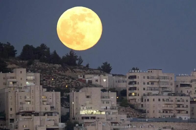 Реальные фото большой луны JER03. Har El (Israel), 23/06/2013.- A full moon in the 'Perigee' phase rises ov