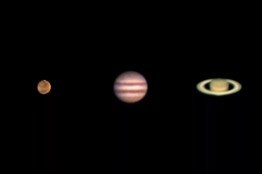 Реальные фото планет с телескопа Mars, Jupiter and Saturn in one day in one scale. 14 may 2014, Sky-Watcher SK90M