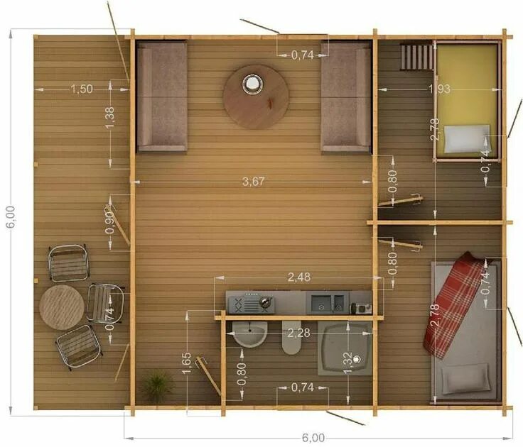 Реальные фото планировки дома 6 6 Проект дачного дома 6х6 м Домики, Планировки, План крошечного дома