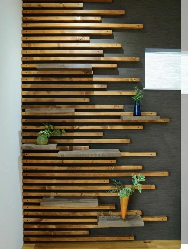 Реечки на стене декор полки между декоративных реек стены decorative shelves between the slats of the 