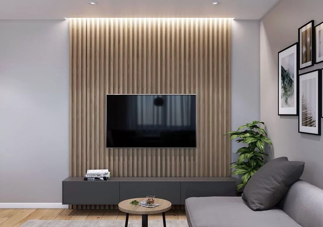 Реечная стена в интерьере Feature wall living room, Living room designs, Living room design modern