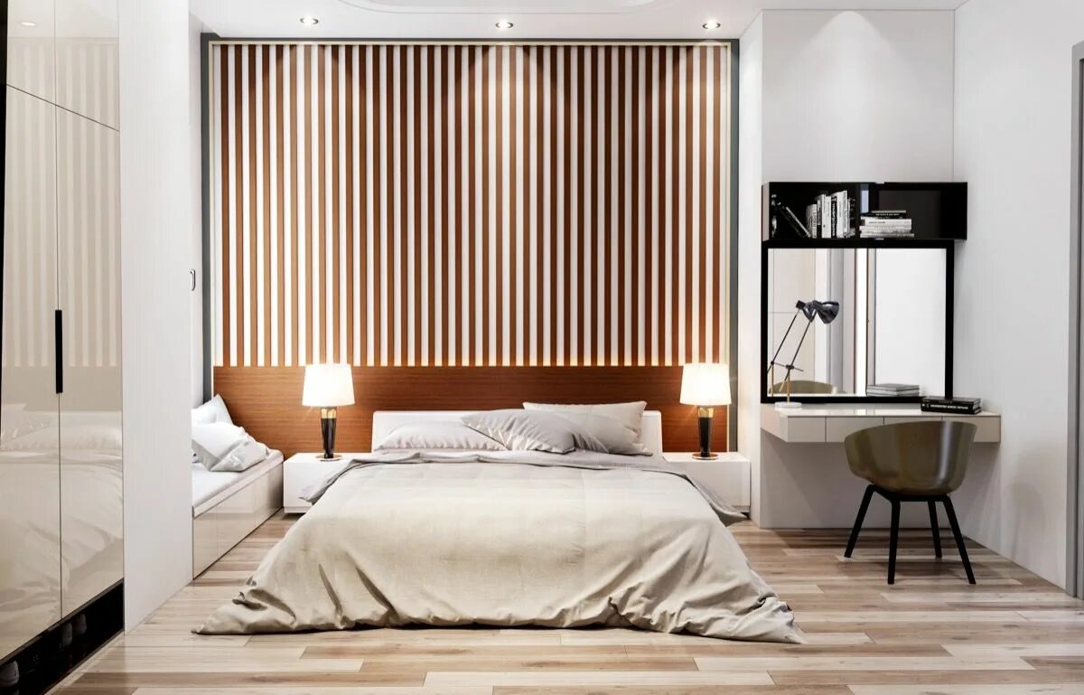 Реечные панели в спальне фото 25 Beautiful Examples Of Bedroom Accent Walls That Use Slats To Look Awesome Mod